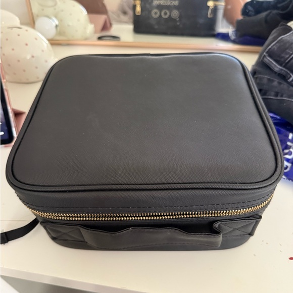 Black Travel Makeup Bag with Gold Accents - Picture 1 of 6